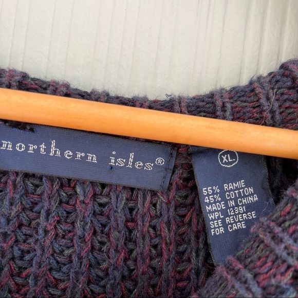 Blue Multicolor Ribbed Knit Vintage Crew Neck Sweater Cozy Oversized  XL - Picture 4 of 4